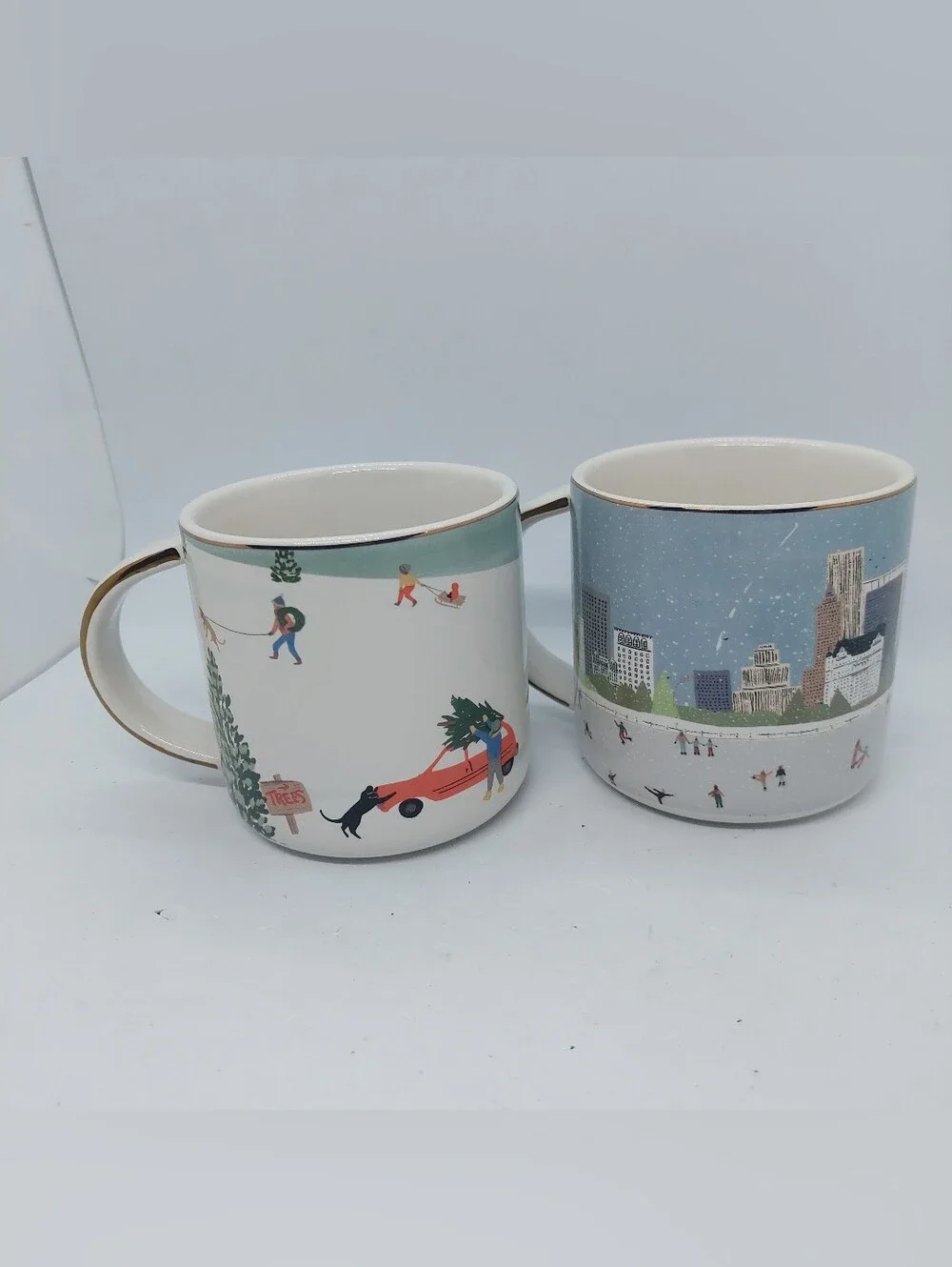West Elm Mug Christmas Tree Winter Design Set Of 2 Coffee Cocoa Cup